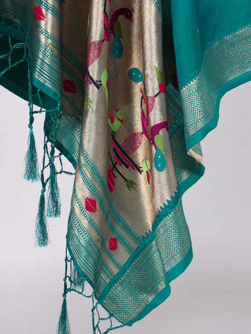 Weaving Zari Work Jacquard Silk With Paithani Dupatta